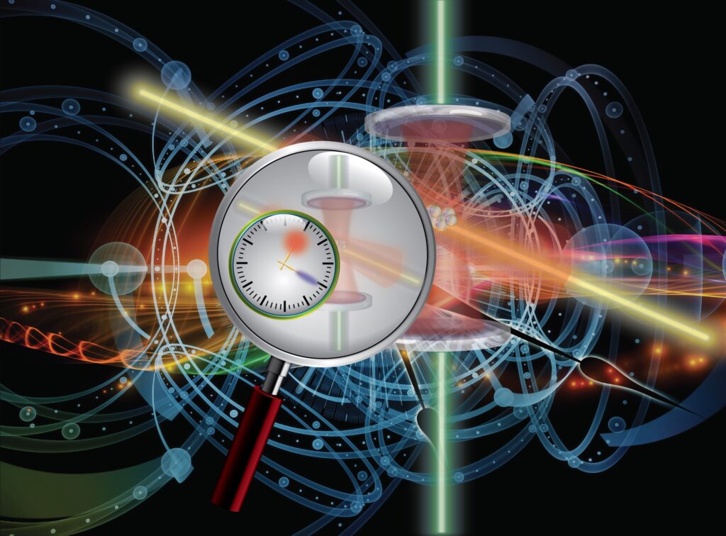 Illustration of clocks and quantum processor